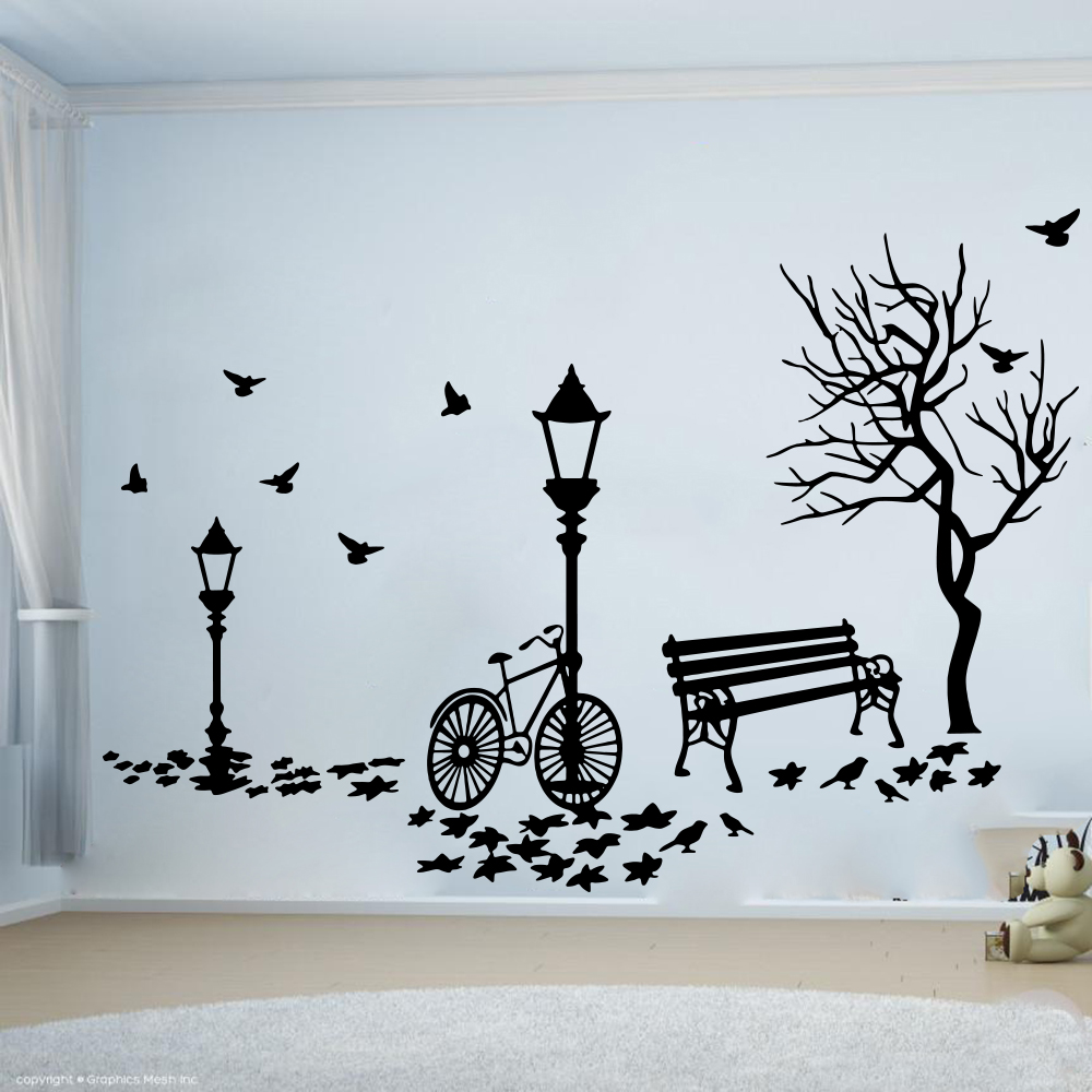 Baby Nursery Wall Lights - Современный Осенний Пейзаж Велосипед Дерево Уличный
