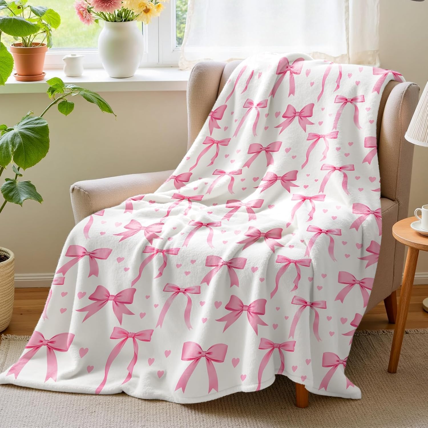 Baby Nursery Decor Girl - Плед VIKAMA с розовым бантом, мягкий