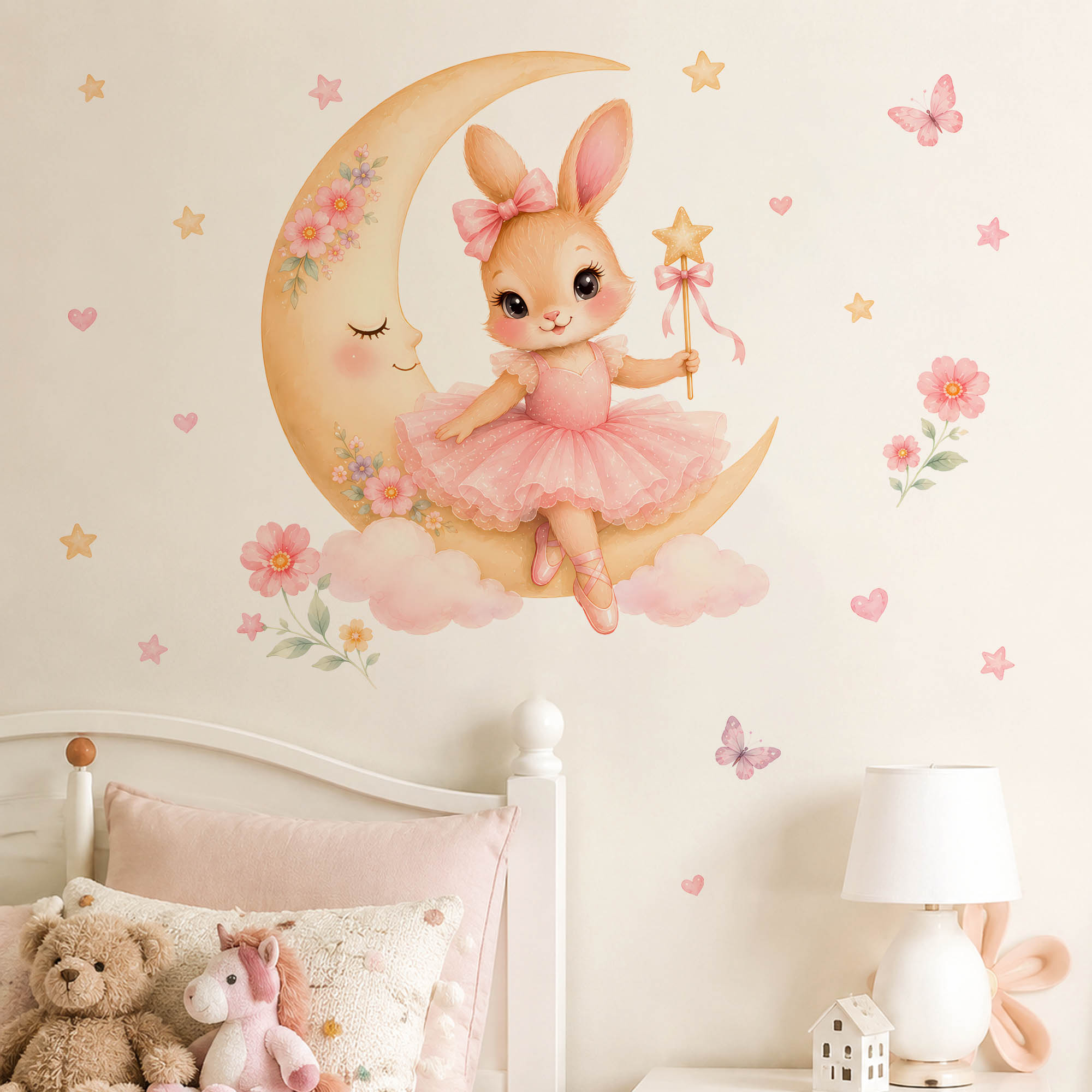 Baby Nursery Decor Girl - Наклейки на стену «Акварельная балерина-зайчик с