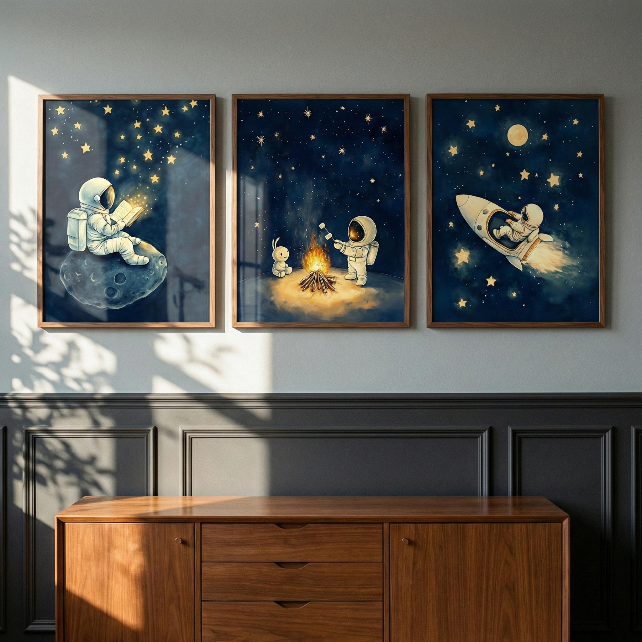 Baby Nursery Frames - Набор из 3 постеров с космонавтами