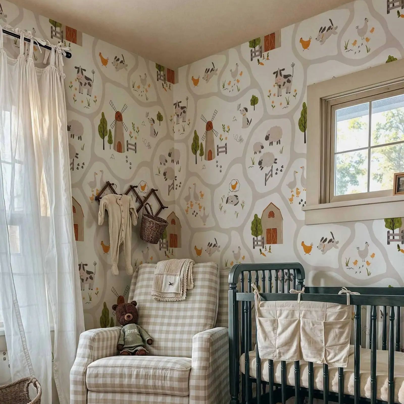 Детские обои с милыми сельскох – обзор и цена Baby Nursery Peel And Stick Wallpaper
