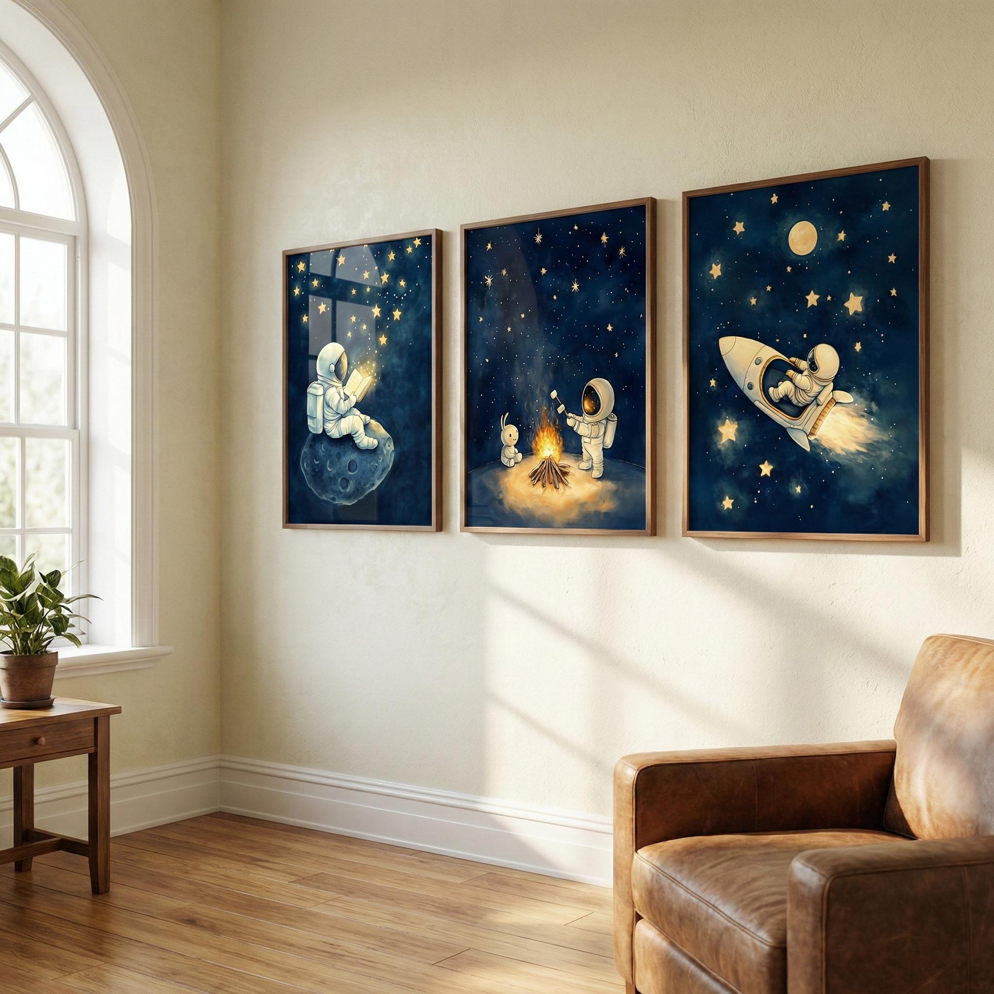 Набор из 3 постеров с космонав – обзор и цена Baby Nursery Frames