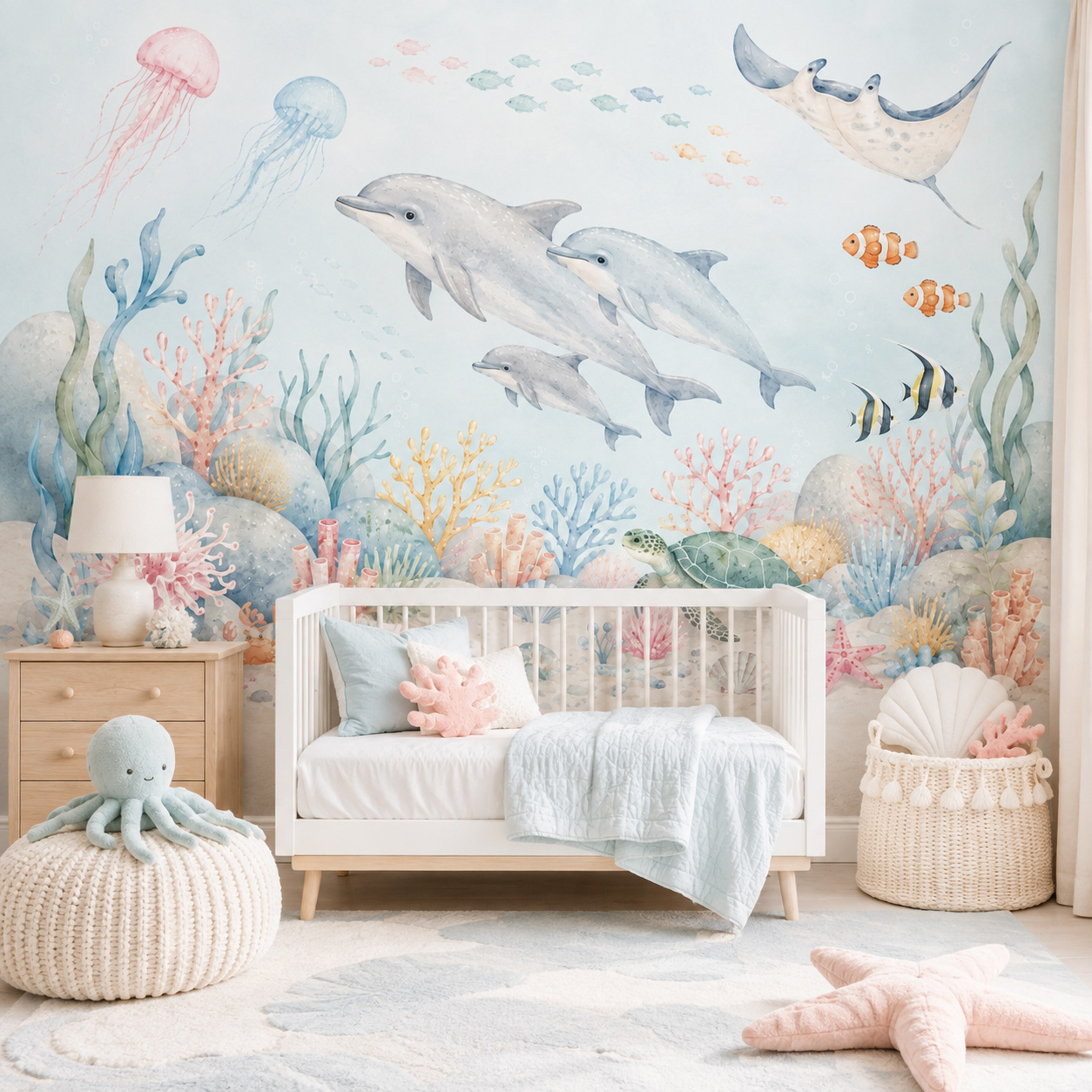 Подводные морские животные, са – обзор и цена Baby Nursery Peel And Stick Wallpaper